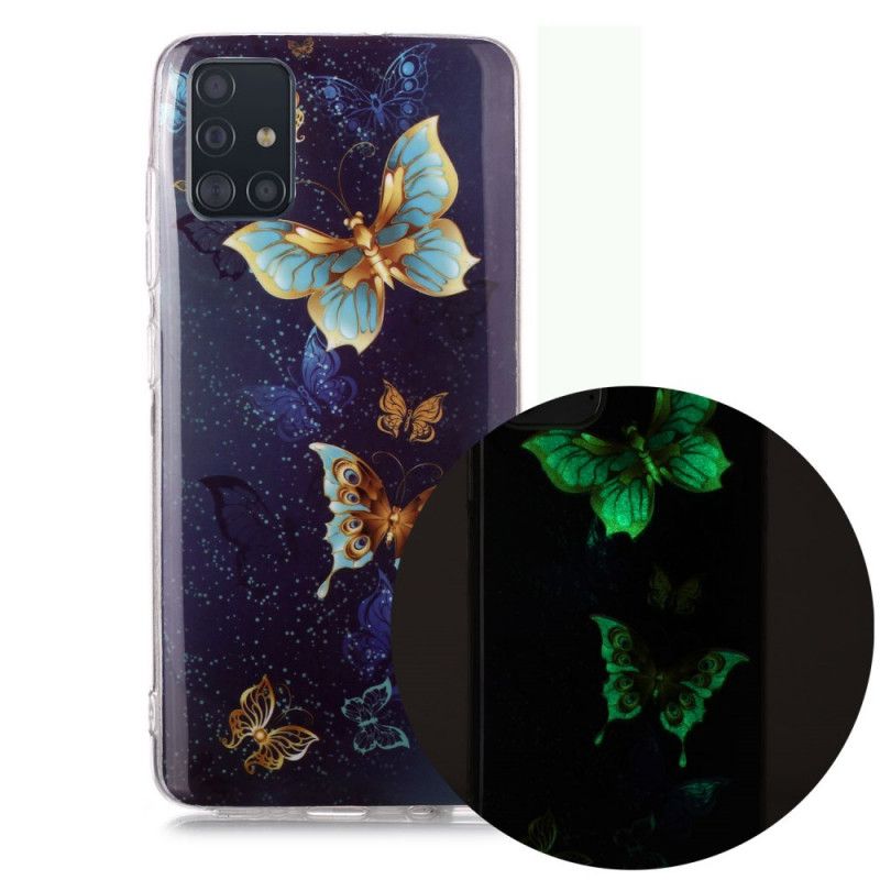 Hülle Samsung Galaxy A51 Dunkelblau Fluoreszierende Schmetterlingsreihe