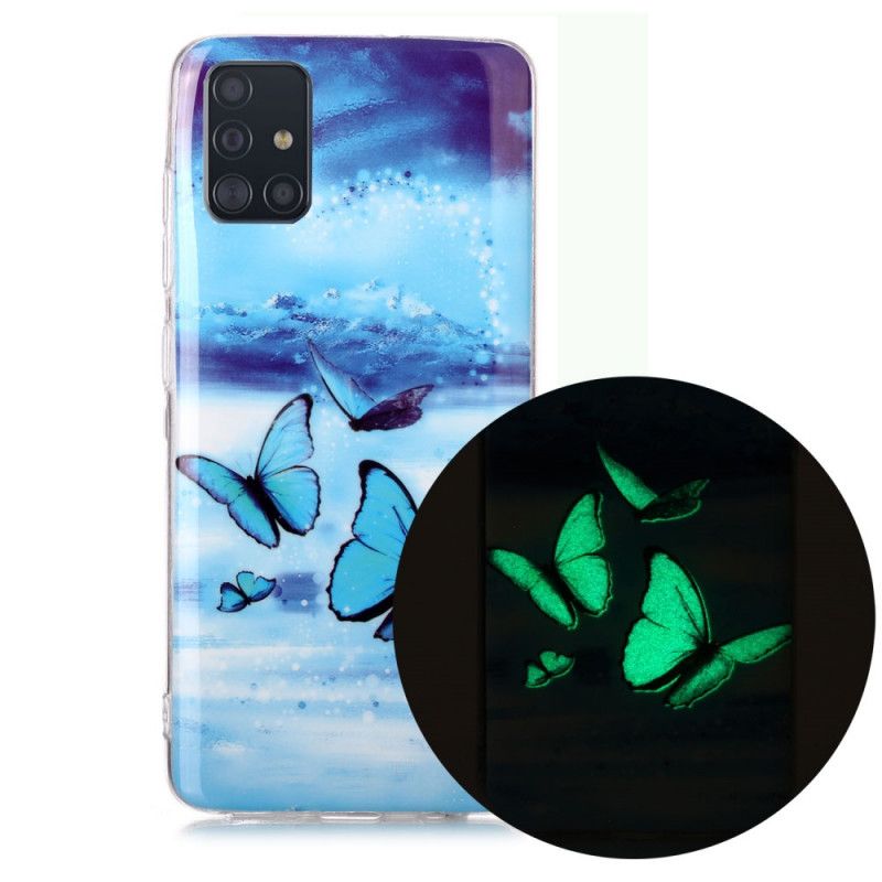 Hülle Samsung Galaxy A51 Dunkelblau Fluoreszierende Schmetterlingsreihe