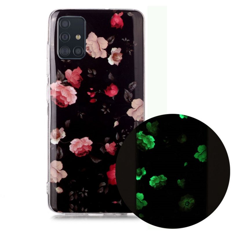 Hülle Samsung Galaxy A51 Schwarz Fluoreszierende Blumenserie