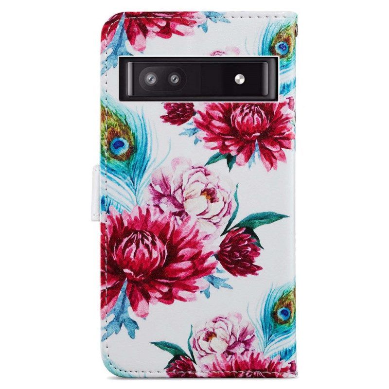 Flip Case Für Google Pixel 7A Blumen-