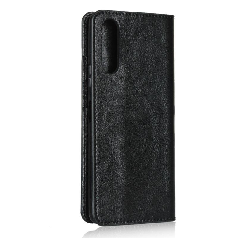 Flip Case Sony Xperia 10 II Schwarz Echtes Leder