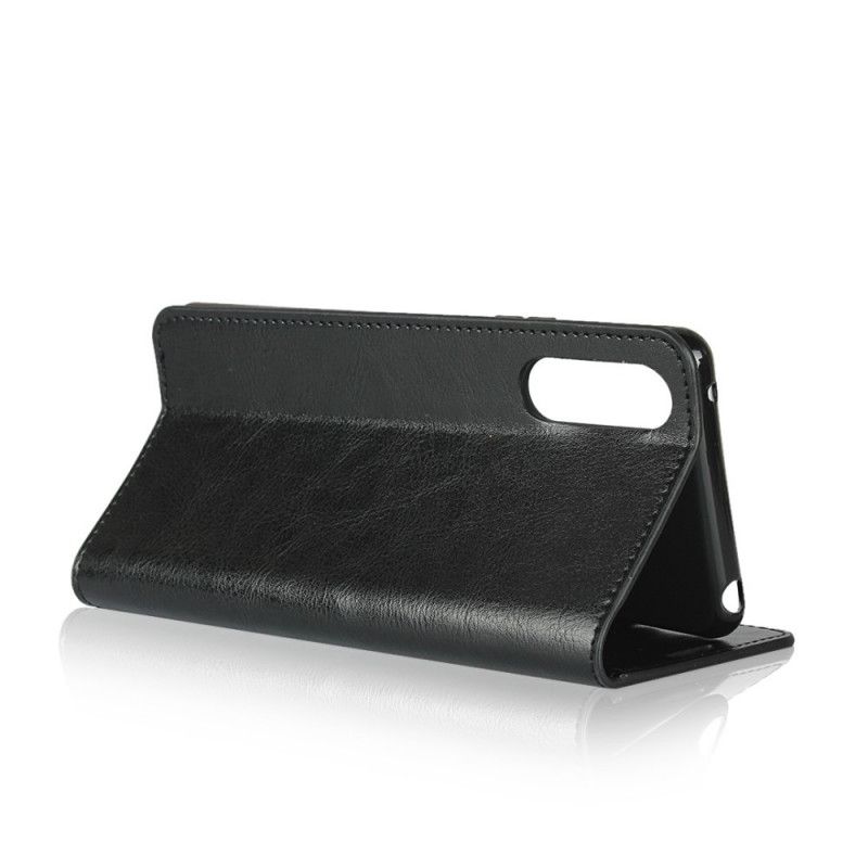 Flip Case Sony Xperia 10 II Schwarz Echtes Leder