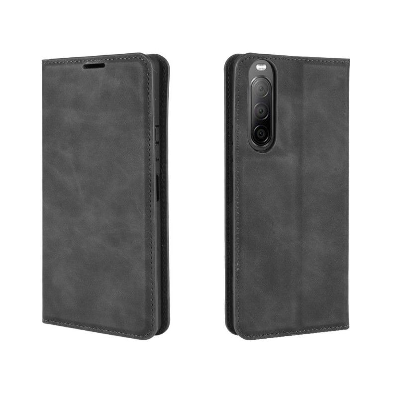 Flip Case Sony Xperia 10 II Schwarz Handyhülle Weichledereffekt