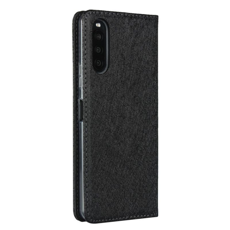 Flip Case Sony Xperia 10 II Schwarz Weicher Lederstil Mit Riemen