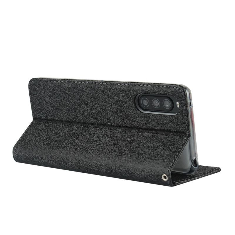 Flip Case Sony Xperia 10 II Schwarz Weicher Lederstil Mit Riemen