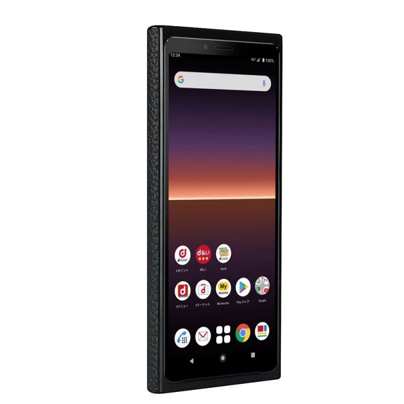 Hülle Sony Xperia 10 II Schwarz Echtes Litschileder Mit Riemen